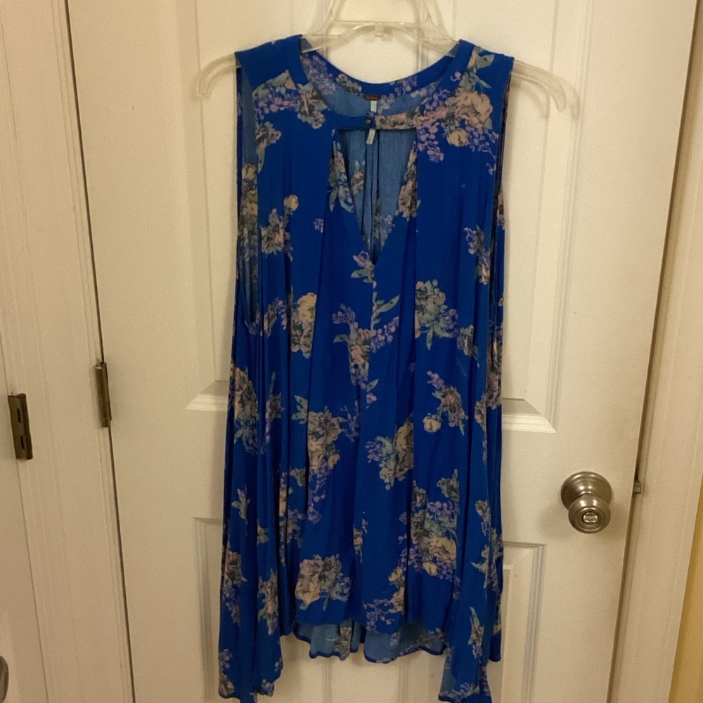 Free People Royal Blue Floral Sleeveless Tunic